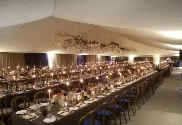 interior marquee wedding venue lighting